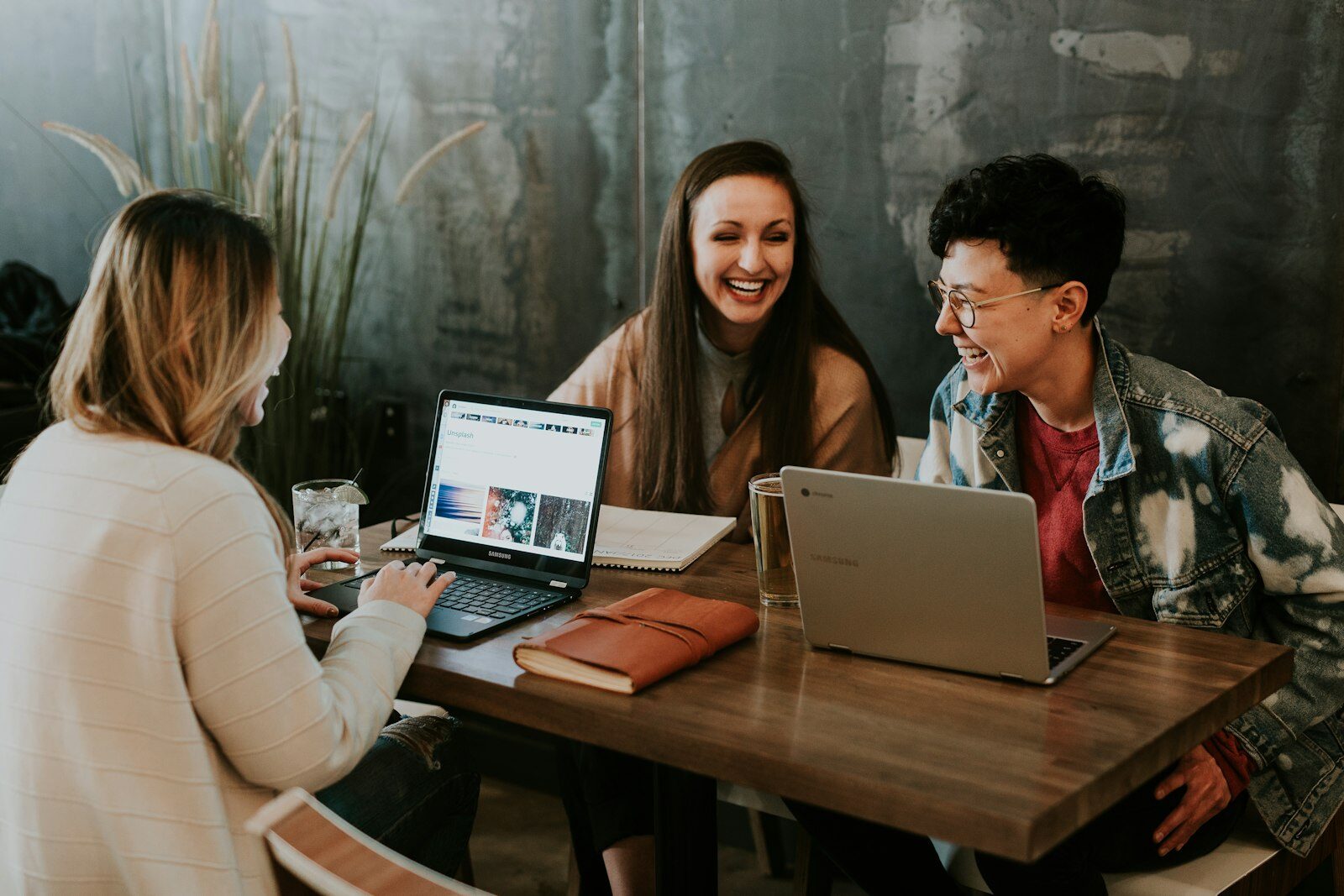 Collaborative team working at a table